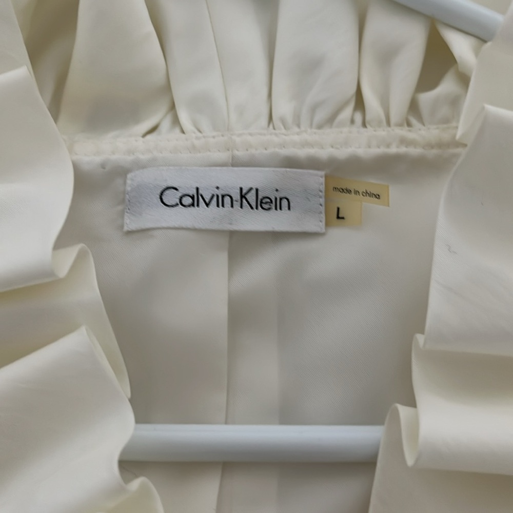 Women's Ruffle-Trim Cream Satin Jacket with Tie Waist - Picture 9 of 10